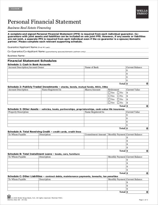 FREE 12 Personal Financial Statement Samples Templates In PDF Excel