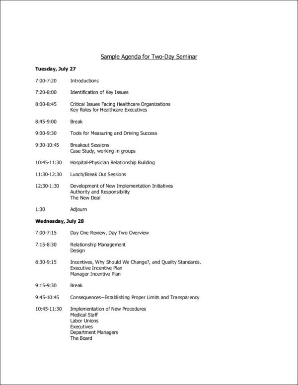 sample agenda for two day seminar