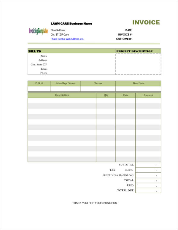 sample blank lawn care invoice template