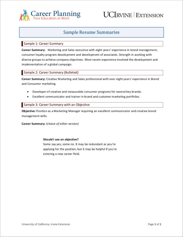 sample communicating resume summaries