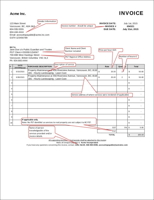 sample lawn care invoice outline