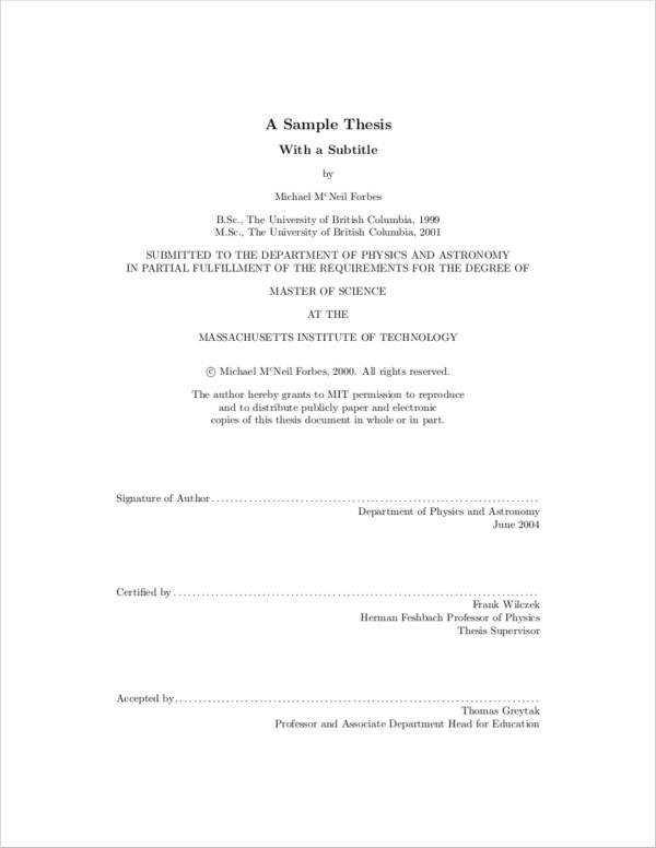 thesis format example paper