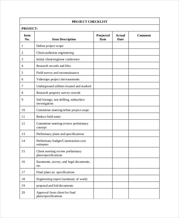 simple project checklist sample