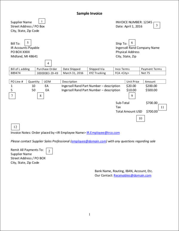 suppliervendor invoice sample format
