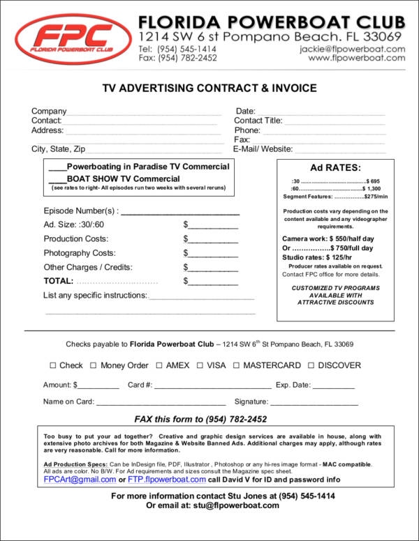 tv advertising invoice template