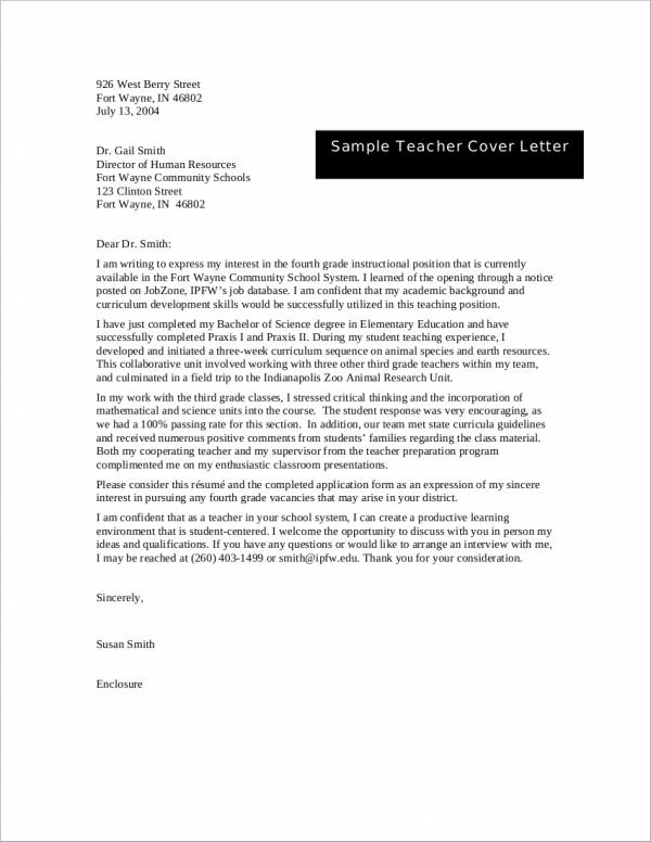 sample of application letter for a teacher job