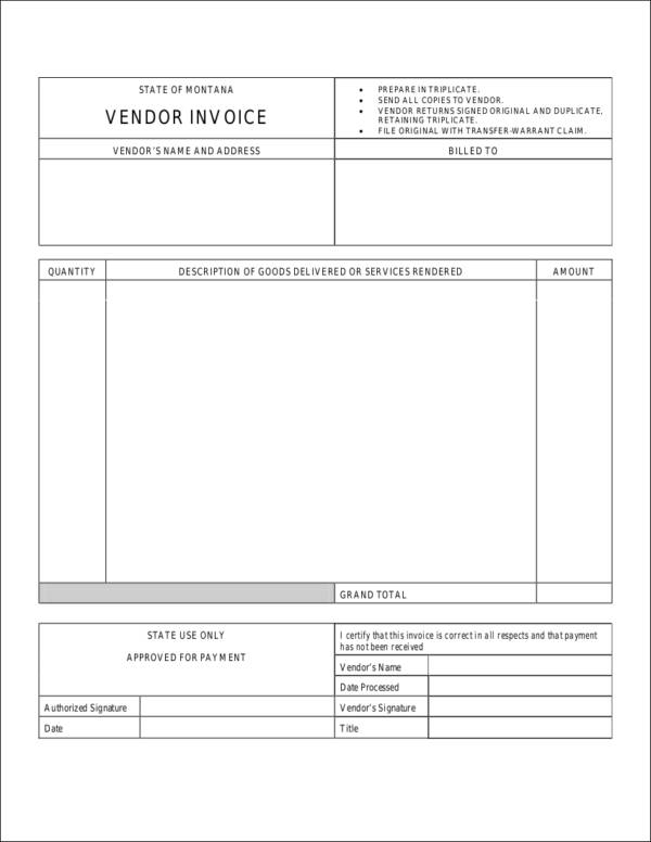 vendor invoice sample outline