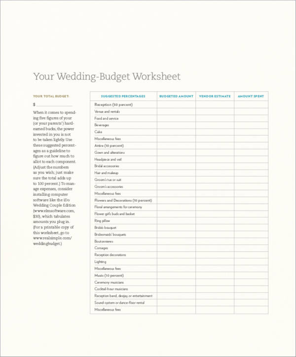 wedding budget planner template