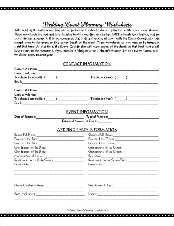 wedding event planner template