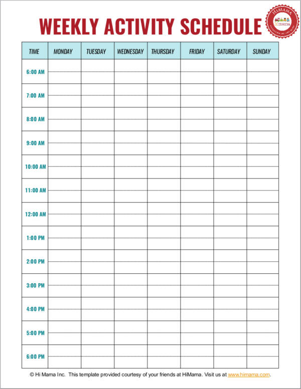 daily schedule activity for kids