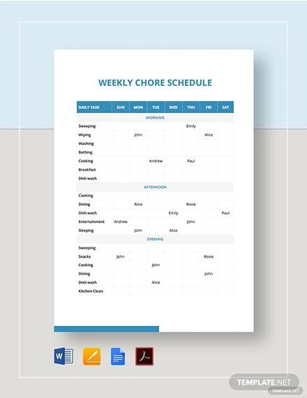 weekly chore schedule template