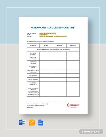 restaurant accounting checklist