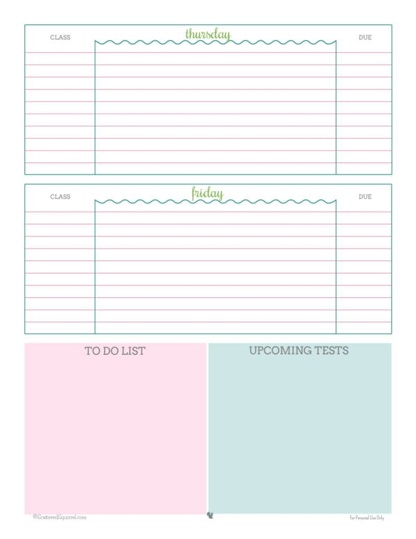 back to school student planner sample