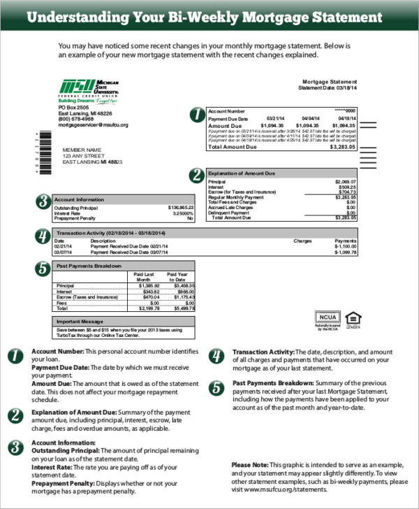 Mortgage Statement Sample HQ Printable Documents