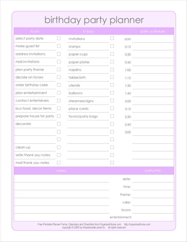 FREE 9+ Party Planner Samples and Templates in PDF MS Word