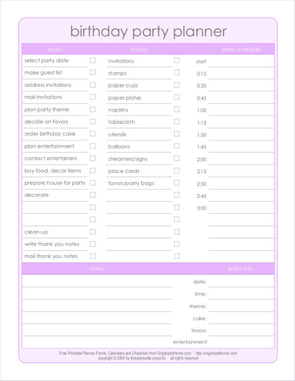 party planner template