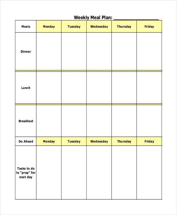 blank weekly dinner planner template