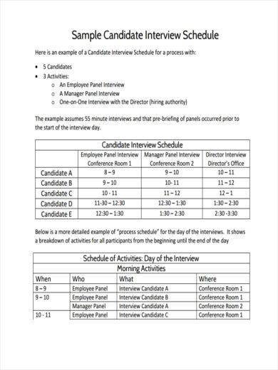 candidate interview schedule sample