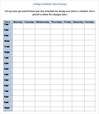 college hourly planner template