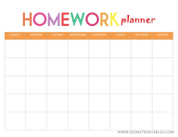 homework planner template pdf