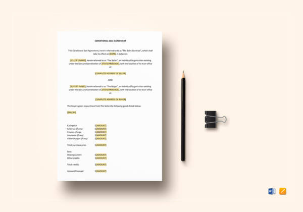conditional sale agreement template