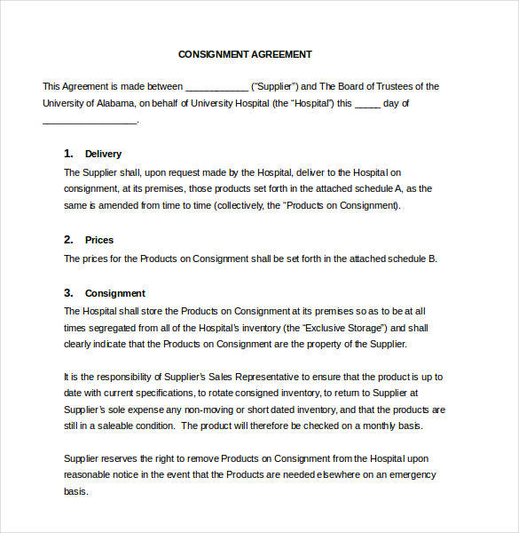 consignment agreement contract for store insurance