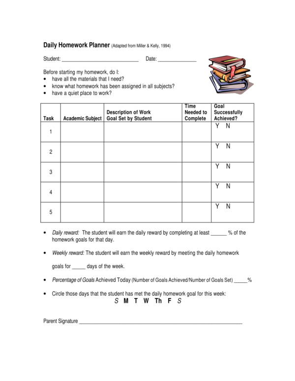 daily homework planner sample