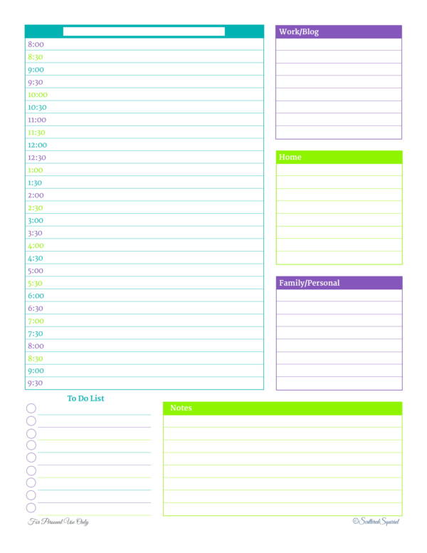 daily personal planner template