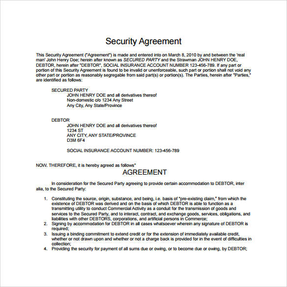 downloadable security agreement contract template