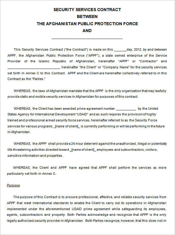 editable security company contract template