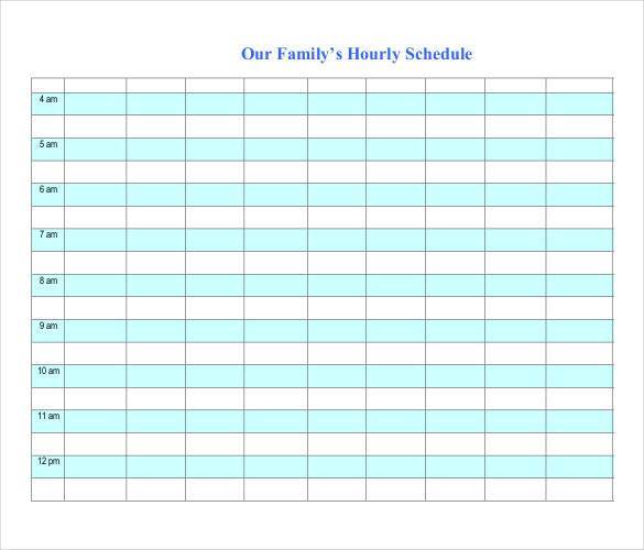 family hourly planner template
