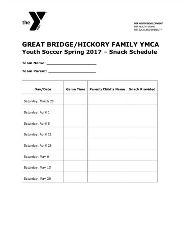Baseball Snack Schedule Template Free