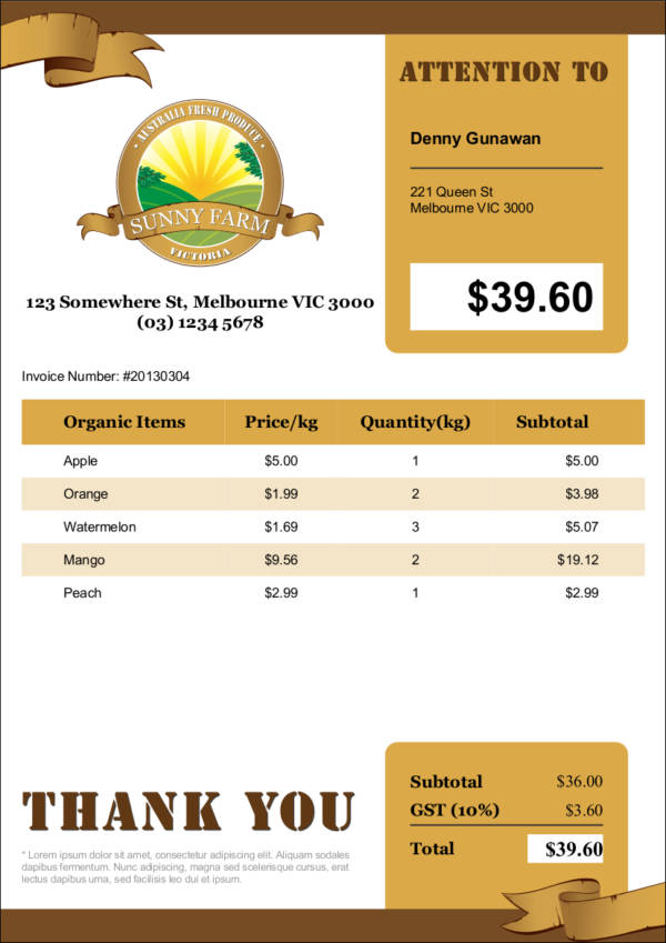 farm invoice sample