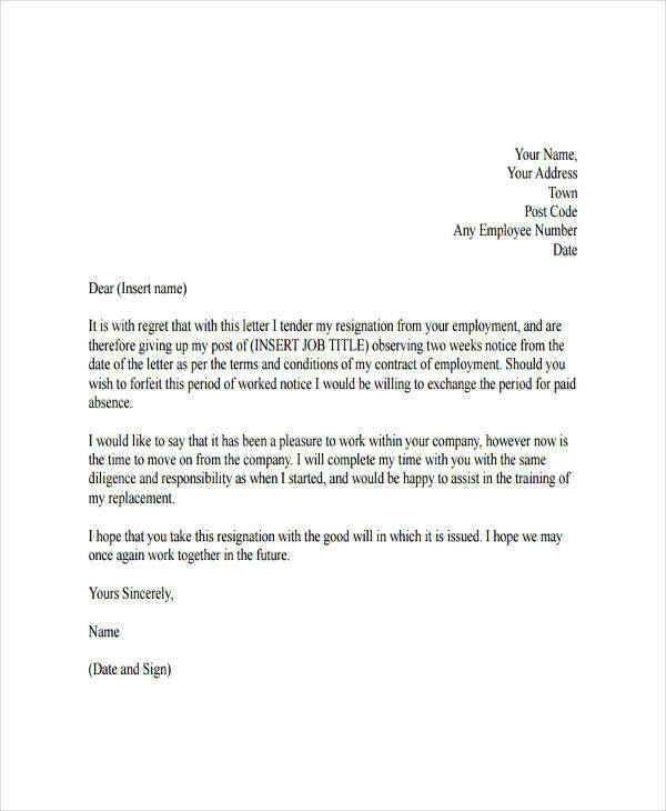 Letter Of Resignation Sample With Regret Sample Resignation Letter ...