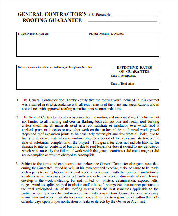 FREE 12 Roofing Contract Samples In PDF MS Word Google Docs Pages