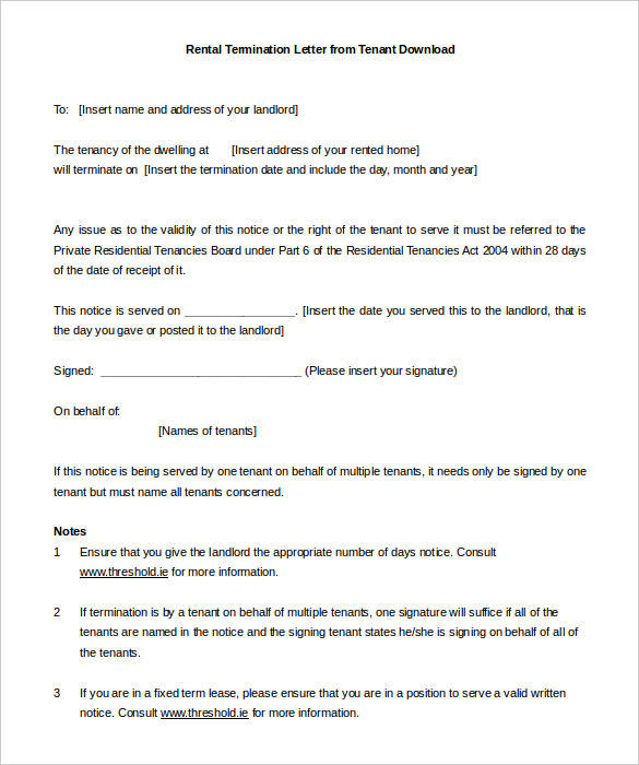 free sample rental termination letter from tenant word download