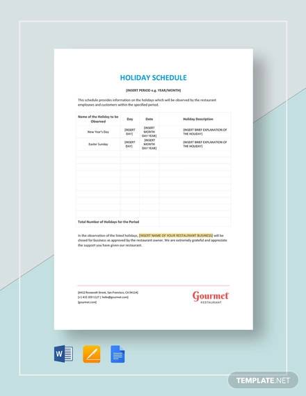 holiday schedule template