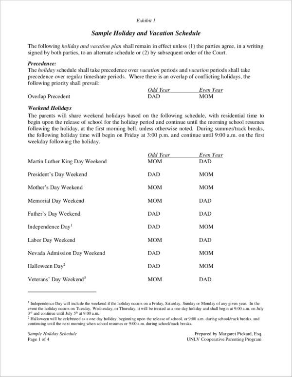 FREE 14 Holiday Schedule Samples And Templates In PDF Excel