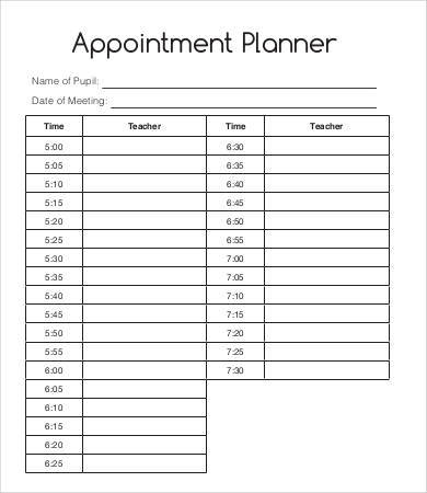 hourly appointment planner template