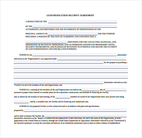 loan resolution security agreement contract template