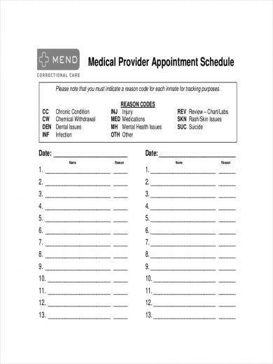 medical appointment schedule template