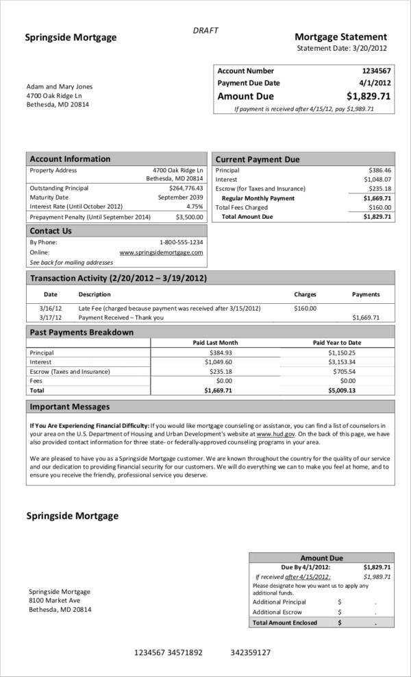 dom mortgage payoff statement