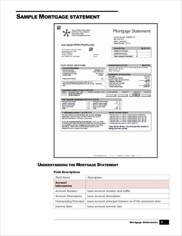 periodic mortgage statement samples