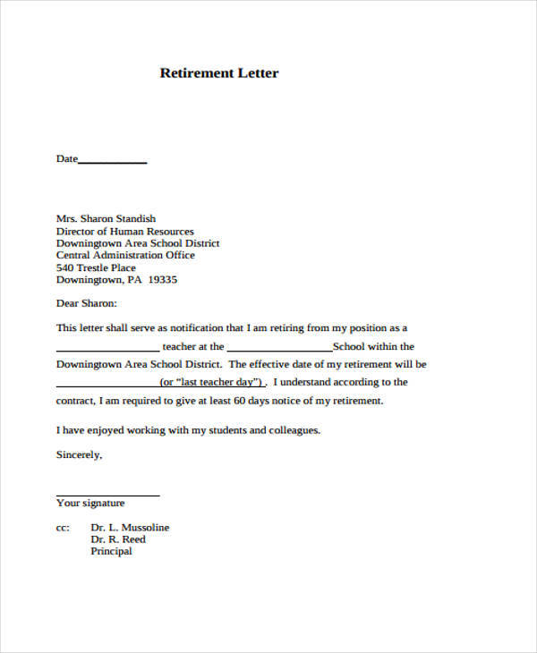 FREE 6 Retirement Resignation Letter Samples And Templates In PDF MS Word