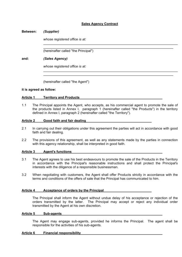 sales agent contract template