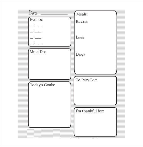 sample daily organizer planner template