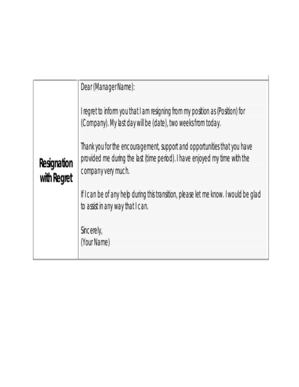 sample resignation letter with regret in pdf