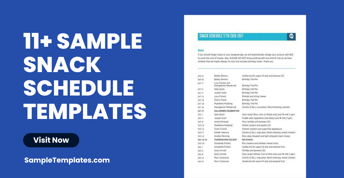 sample snack schedule template