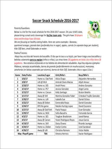 Printable Snack Schedule Template Portal Tutorials