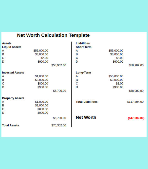 spreadsheet for net worth calculation